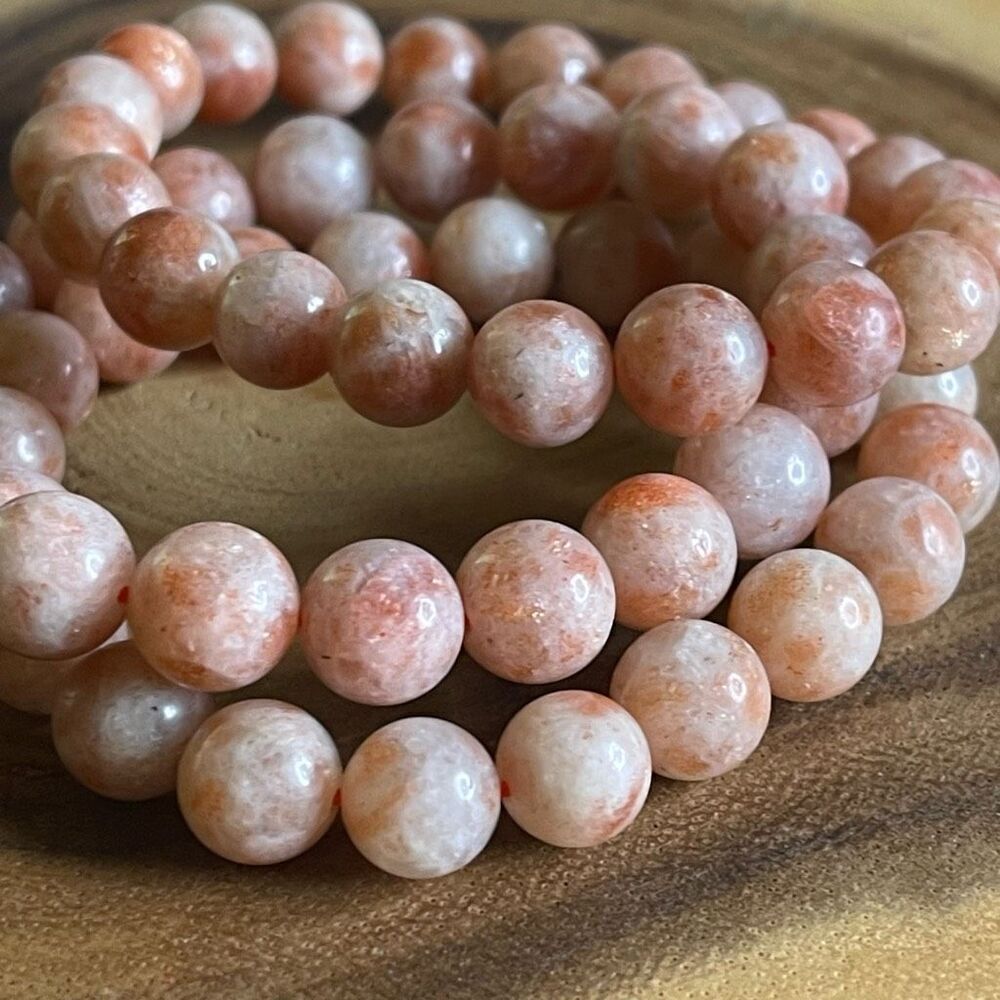 Sunstone stretch beaded bracelet 7” crystal healing beads 10mm Norse Viking
